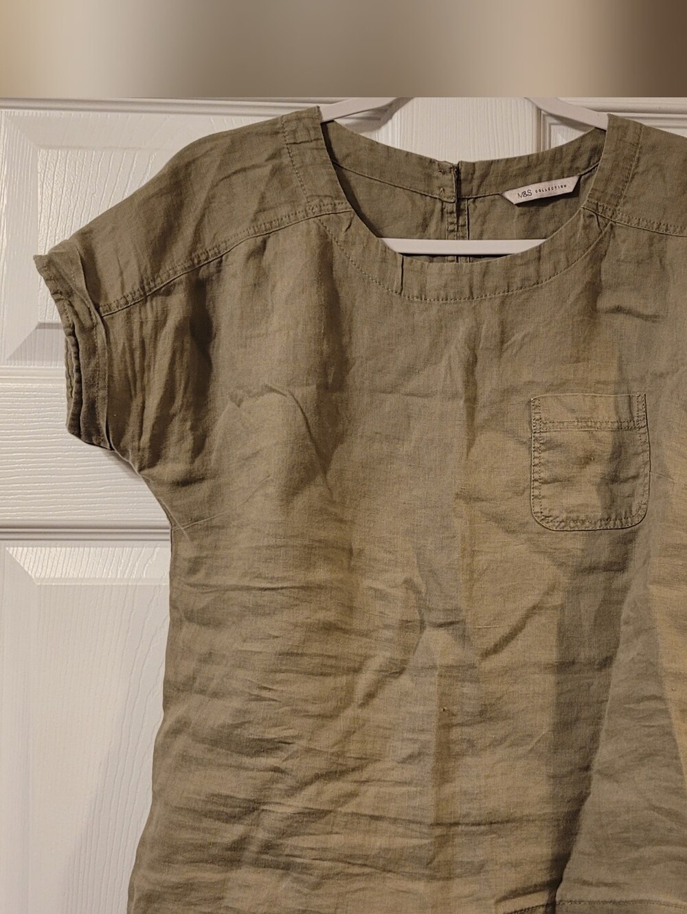Olive Green linen top. size 8. 100 % linen #fall #linen
